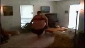 Fat woman exercises