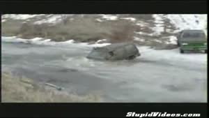 Jeep busts through ice