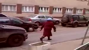 Russian Granny Stops Traffic For Tirade