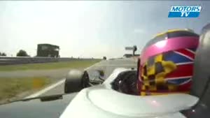 Cockpit view of an intense race car crash
