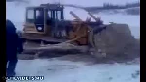 Bulldozer on ice accident