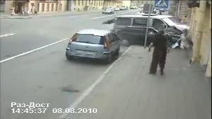 Car Accident Nearly Hits Woman