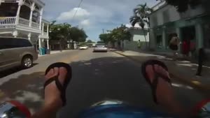 Blond Girl Crashes Moped