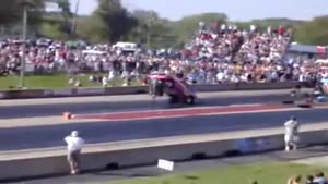 Car flips over at a dragrace