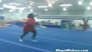 Fat girl fails her gymnastics exercise