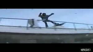 Snowboard Gets Caught On Rail