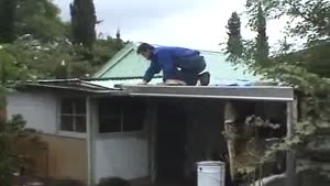 Guy Falls Through Roof And Almost Get's Castrated