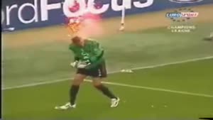 Goalie Gets Hit by Fireworks