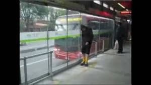 Drunk guy owned by slide door