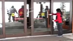 Chick Tries To Clean Sliding Doors