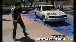 Baseball Bat Car Smash Hilariously Backfires