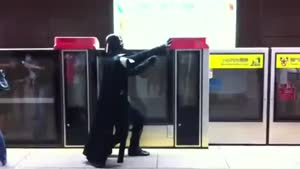 Darth Fader Uses His Powers On The Subway Train