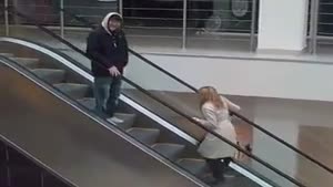 Woman Doesn't Understand The Escalator