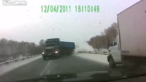 Sliding Truck Barely Misses Car