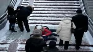 Guy Records Icy Stairs