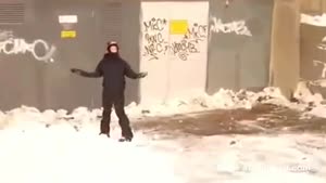 Extremely Lucky Snowboarder