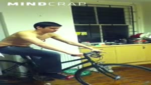 Riding Bicycle In The Kitchen