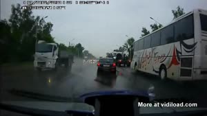 Truck Pushes Car On Highway