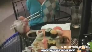 Girl Eating Sushi With Her Feet