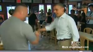 Excited Pizza Place Owner Lifts Up Barack Obama