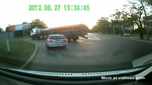 Truck Driver Miscalculates Turn