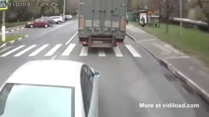 Impatient Truck Driver Crashes Into Car
