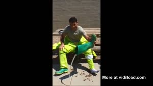 Firefighter Takes Off Protective Suit