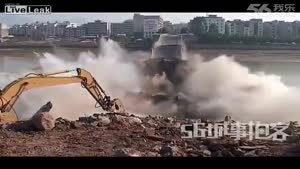 Excavator Takes Down Whole Bridge