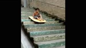 Kid Stair Surfing Gone Wrong