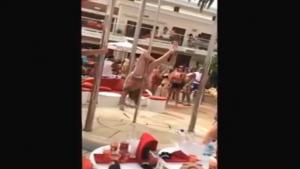 Bikini Girl Falls From Pole In Vegas