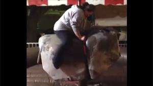 Obese Girl Rides Mechanical Bull