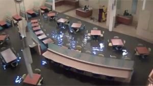 Flood Breaks Through Hopital Entrance