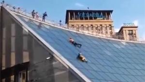 Sliding Down Sloped Building