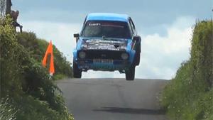 Rally Car Goes Airborne After Jump