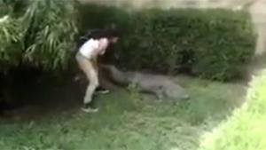 Girl Jumps In Crocodile Pit