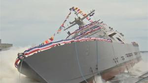 Sideways Launch Of USS Little Rock