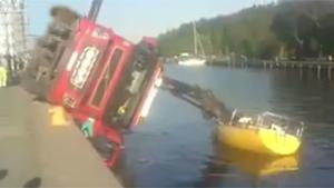 Truck Falls Over In Water
