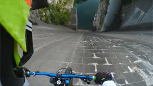 Crazy Biker Drives From Dam