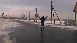 Skating On Ice Covered Road