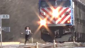 Girl Almost Hit By Train