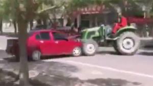 Angry Farmer Takes It Out On Car