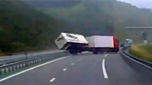 Truck Loses Control And Crashes On Highway