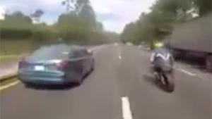 Motorcyclist Make Driver Crash Hard