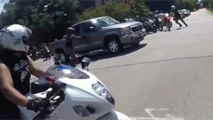 Crazy Truck Driver Runs Over Motorbike