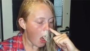 Girls Sucks Condom Through Nose