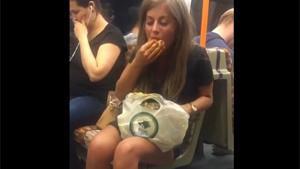 Drunk Girl Eating Gross On Subway