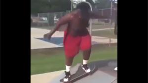 Fat Kid On Skateboard Breaks Ankle