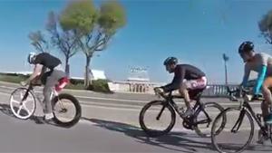 Cheating Cyclist With Fire Extinguisher