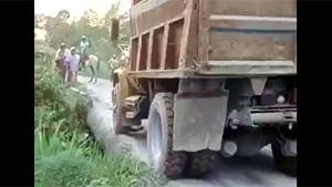 Heavy Truck Breaks Wooden Bridge