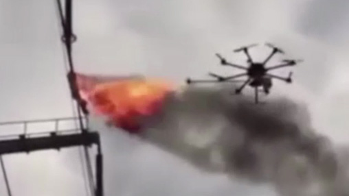 Drone With Flame Thrower Mounted